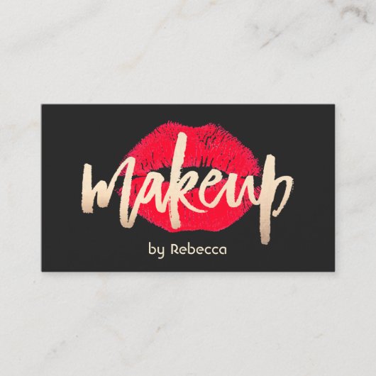 Makeup Artist Gold Typography Red Lipstick Kiss Visitekaartje (Voorkant)