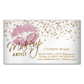 Makeup Artist - Goud Confetti en Roze Lips Magnetisch Visitekaartje (Voorkant)