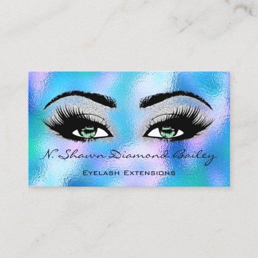 Makeup Artist Green Eyelash Blue Holographic GLASS Visitekaartje (Voorkant)