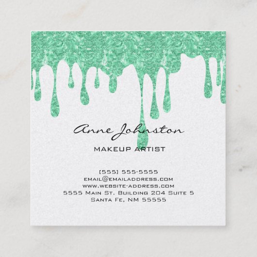 Makeup Artist Green Glitter en Sparkle Vierkante Visitekaartje (Achterkant)
