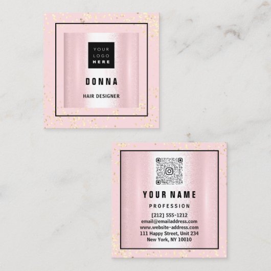 Makeup ARTIST Hair Beauty Pink QR CODE Vierkante Visitekaartje (Voorkant / Achterkant)