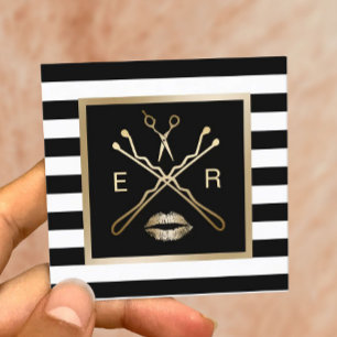 Makeup Artist Hair Beauty Salon Modern Stripes Vierkante Visitekaartje