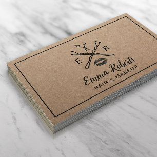 Makeup Artist Hair Salon Beauty Logo Rustic Kraft Visitekaartje