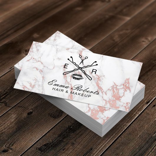Makeup Artist Hair Salon Beauty Logo Trendy Marble Visitekaartje