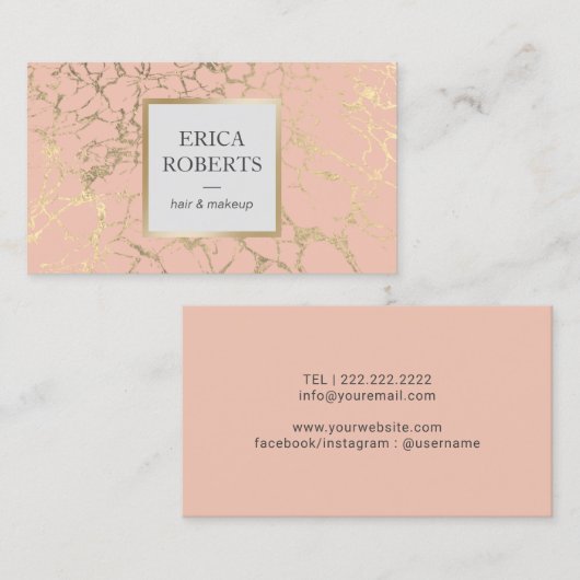 Makeup Artist Hair Salon Blush Pink Gold Marble Visitekaartje (Voorkant / Achterkant)