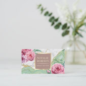 Makeup Artist Hair Salon Chic Floral Marble Agate Visitekaartje (Staand voorkant)