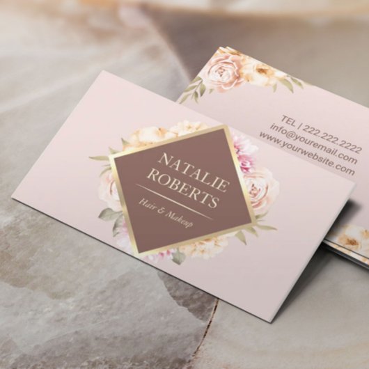 Makeup Artist Hair Salon  Floral Blush Pink Visitekaartje