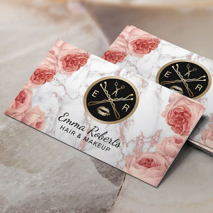 Makeup Artist Hair Salon Floral Marble Visitekaartje