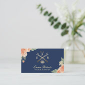 Makeup Artist Hair Salon  Floral Navy Blue Visitekaartje (Staand voorkant)