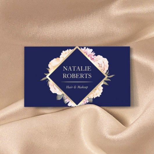 Makeup Artist Hair Salon  Floral Navy Blue Visitekaartje