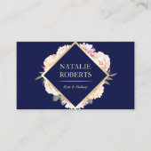 Makeup Artist Hair Salon  Floral Navy Blue Visitekaartje (Voorkant)