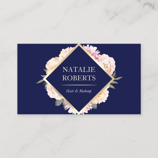 Makeup Artist Hair Salon  Floral Navy Blue Visitekaartje (Voorkant)