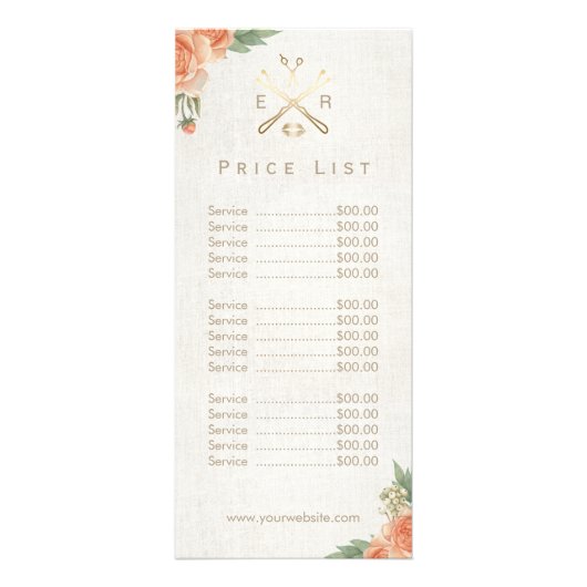 Makeup Artist Hair Salon  Floral Price List Reclamekaart (Voorkant)