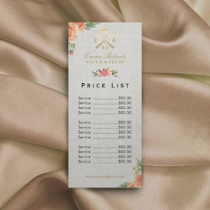 Makeup Artist Hair Salon  Floral Price List Reclamekaart