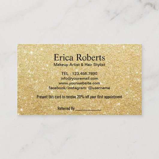 Makeup Artist Hair Salon Gold Glitter Referral (Achterkant)