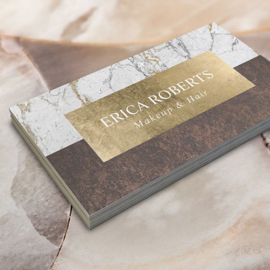 Makeup Artist Hair Salon Gold Leaf Marble & Copper Visitekaartje