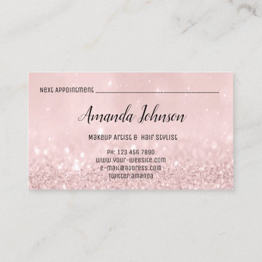 Makeup Artist Hair Salon Lash Event Roze Glitter Visitekaartje (Achterkant)