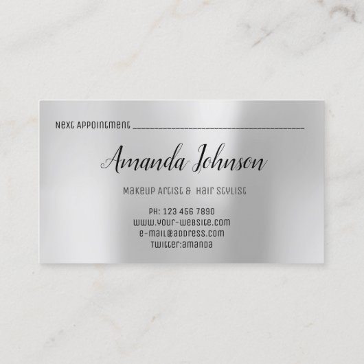 Makeup Artist Hair Salon Lash Extension Silver Visitekaartje (Achterkant)