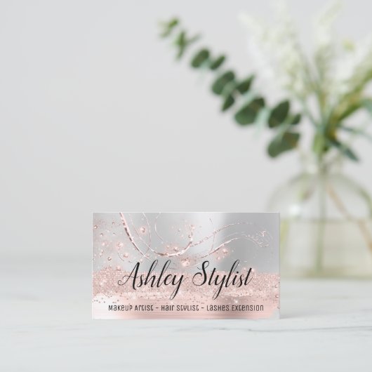 Makeup Artist Hair Salon Lash Extension Silver Visitekaartje (Staand voorkant)