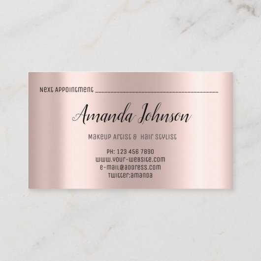 Makeup Artist Hair Salon Lash Logo Blogger Roos Visitekaartje (Achterkant)