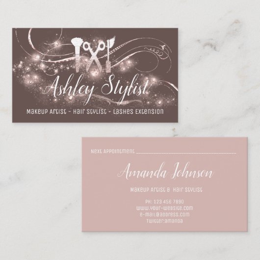 Makeup Artist Hair Salon Lash Scissors Blush Roos Visitekaartje (Voorkant / Achterkant)