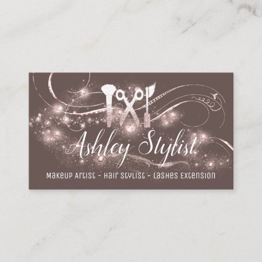 Makeup Artist Hair Salon Lash Scissors Blush Roos Visitekaartje (Voorkant)