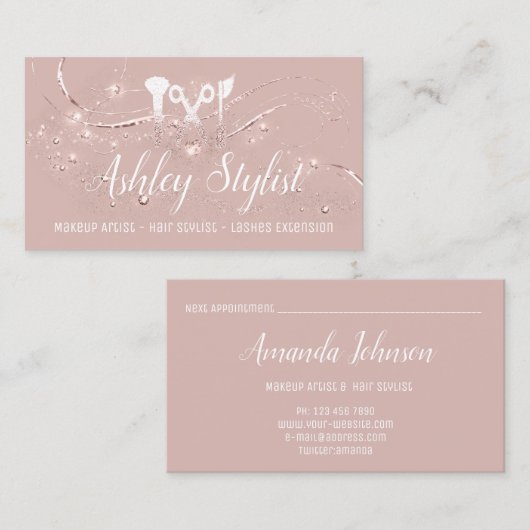 Makeup Artist Hair Salon Lash Scissors Blush Visitekaartje (Voorkant / Achterkant)
