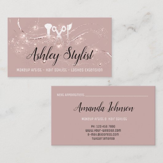 Makeup Artist Hair Salon Lash Scissors Roos Visitekaartje (Voorkant / Achterkant)