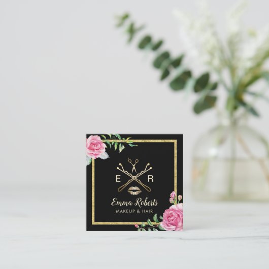 Makeup Artist Hair Salon Modern Floral Vierkante Visitekaartje (Staand voorkant)