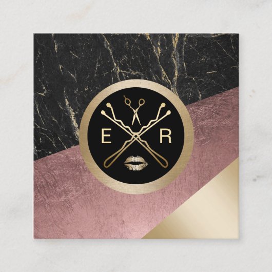 Makeup Artist Hair Salon Modern Roos Gold en marme Vierkante Visitekaartje (Voorkant)