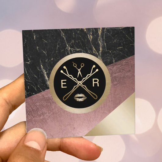 Makeup Artist Hair Salon Modern Roos Gold en marme Vierkante Visitekaartje