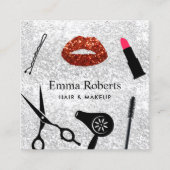 Makeup Artist Hair Salon Modern Silver Glitter Vierkante Visitekaartje (Voorkant)