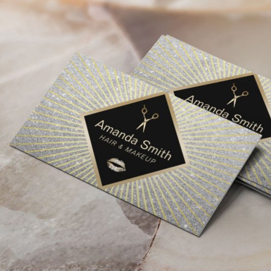 Makeup Artist Hair Salon Modern Silver Glitter Visitekaartje