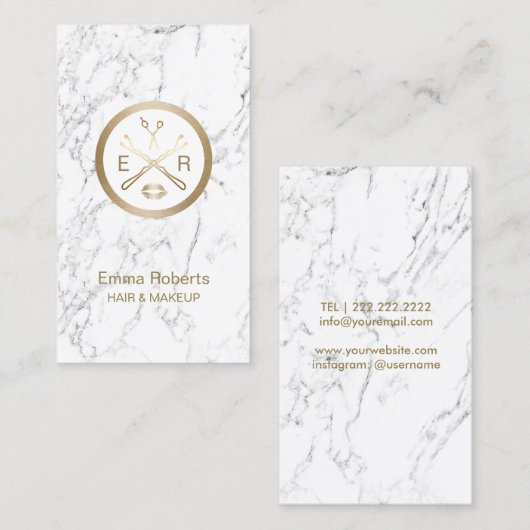 Makeup Artist Hair Salon Modern White Marble Visitekaartje (Voorkant / Achterkant)
