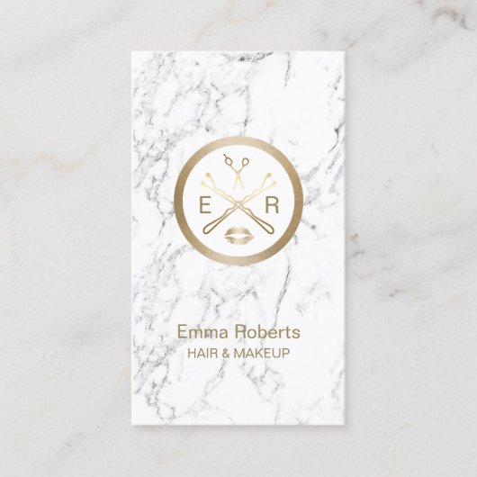 Makeup Artist Hair Salon Modern White Marble Visitekaartje (Voorkant)