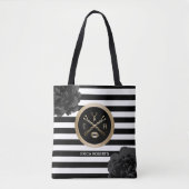 Makeup Artist Hair Stylist Black Floral Stripes Tote Bag (Voorkant)