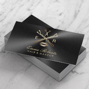 Makeup Artist Hair Stylist Black & Gold Metallic Visitekaartje