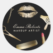 Makeup Artist Hair Stylist Black & Gold Salon Ronde Sticker (Voorkant)
