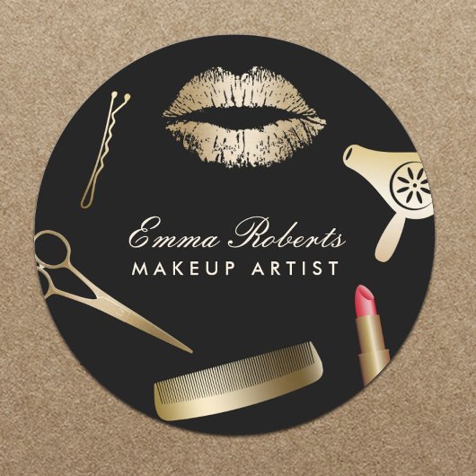 Makeup Artist Hair Stylist Black & Gold Salon Ronde Sticker