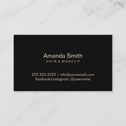 Makeup Artist & Hair Stylist Classy Black Gold Visitekaartje (Achterkant)