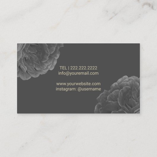 Makeup Artist Hair Stylist Dark Floral Gold Logo Visitekaartje (Achterkant)
