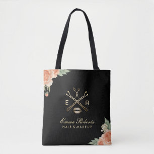 Makeup Artist & Hair Stylist Floral Black Tote Bag