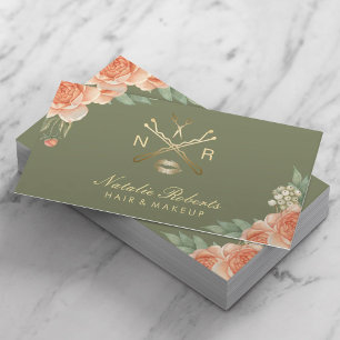 Makeup Artist Hair Stylist  Floral Green Visitekaartje