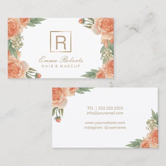 Makeup Artist Hair Stylist  Floral Monogram Visitekaartje (Voorkant / Achterkant)