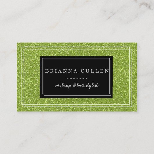 Makeup Artist Hair Stylist Funky Green Glitter Visitekaartje (Voorkant)
