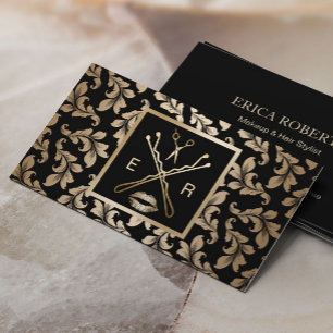 Makeup Artist Hair Stylist Luxury Gold Damask Visitekaartje