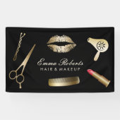 Makeup Artist Hair Stylist Modern Black & Gold Spandoek (Horizontaal)