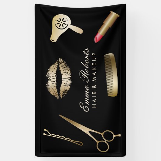 Makeup Artist Hair Stylist Modern Black & Gold Spandoek (Verticaal)