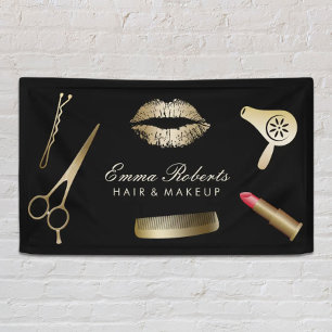 Makeup Artist Hair Stylist Modern Black & Gold Spandoek