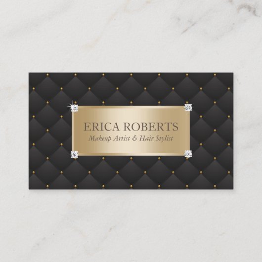 Makeup Artist Hair Stylist Modern Black & Gold Visitekaartje (Voorkant)